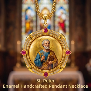 Colgante Esmaltado de San Pedro Apóstol, Latón con Oro de 18K, Regalo Católico para Ceremonia de Iniciación de Adultos (RCIA), Joyería Llaves <span class=keywords><strong>del</strong></span> <span class=keywords><strong>Cielo</strong></span> - Product Image 1