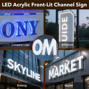 ป้ายสเตนเลสแบบเจาะด้านข้างแบบเรืองแสง <span class=keywords><strong>LED</strong></span> ตัวอักษรอะคริลิคเรืองแสงตัวสัญลักษณ์อิเล็กทรอนิกแบบจุดผลิต - Product Image 6