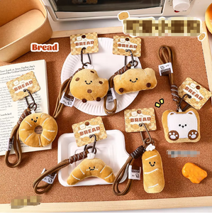 Wholesale Small Plush Bread Doll Keychain Soft Fur Backpack Hanging Pendant with Alloy and Metal Cute Jewelry Gift for Couples