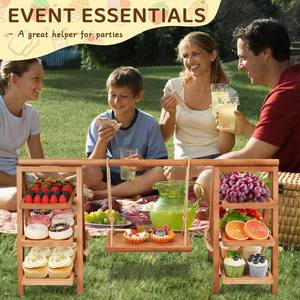 Support à dessert portable en bois multi-niveaux pour pique-nique et fête, présentoir à cupcakes mobile et plateau de service pour aliments chauds - Product Image 4