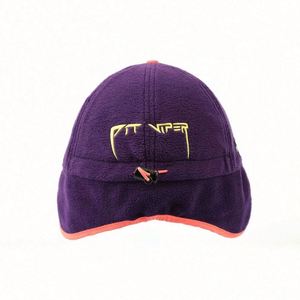 Winter Protection Custom Purple Speed Fleece Earflap Winter <b>Hat</b>, Embroidery Fleece Warm Rope Brim Winter Snapback Cap - Product Image 4