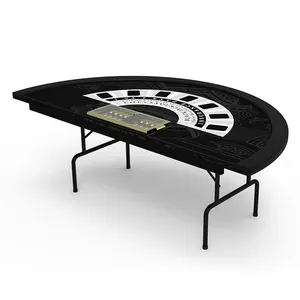 YH 7 플레이어 새로운 디자인 블랙 잭 테이블 금속 칩 트레이 도박 블랙 잭 접이식 다리 테이블