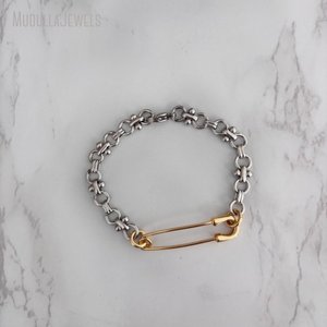 BM58900 2 Tone spilla di sicurezza in acciaio inox impilamento bracciale gioielli di protezione per le donne e gli uomini - Product Image 1