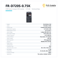Variateur de fréquence FR-D720S-0.75K Série D700 0,75 kW 1 CV Monophasé 200-240 V 4,2 A Modbus RTU intégré IP20 pour moteur à induction