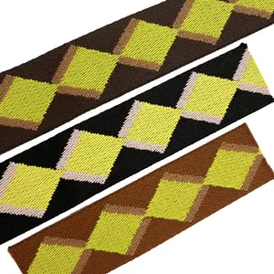 新的6色设计在1月菱形图案提花织带涤纶织带带38毫米