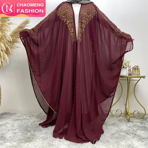 6227# Fashion abaya woman muslim turkish islamic abaya for muslim girls high quality handwork design ladies open robe clothes