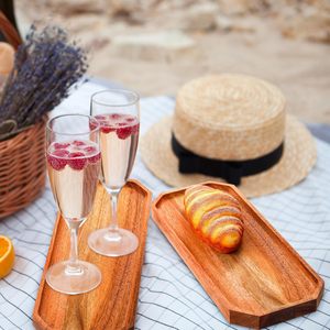 Wooden Rectangular Serving <b>Tray</b> 26x21x17cm Octagonal Design For Fruit Dessert <b>Snack</b> Residential Use - Product Image 4