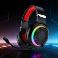 Casque de jeu filaire supra-auriculaire PJT-DEP2469 avec LED RGB couleur et microphone, compatible avec une faible latence