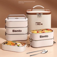 Boîte à lunch carrée à deux étages en acier inoxydable 304 avec conservation de la chaleur, compatible micro-ondes, capacité de 800 à 1000 ml, pour le travail et les étudiants