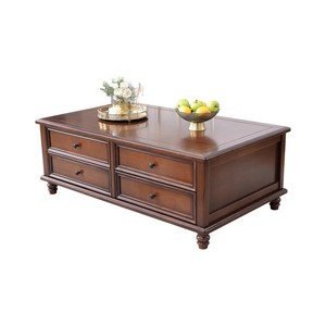 Table basse rectangulaire en bois massif avec rangement pour salon, petit appartement - Product Image 2