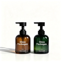 Bouteille en verre vide de 350 ml (12 oz) ronde, couleur ambre verte, pour savon liquide, shampoing, avec pompe à lotion en plastique, pour usage domestique ou hôtelier