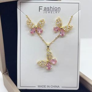 Fashion Women Jewelry Set Stainless Steel Chain Gold Plated Zircon Butterfly Pendant Necklace and Earrings Set for Party Gift - Product Image 2