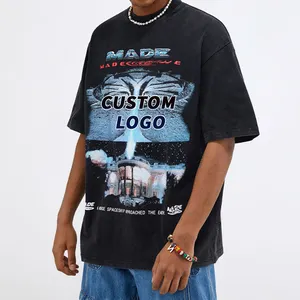 Стильная коллекция, винтажная Плотная хлопковая уличная одежда на заказ, 100% хлопковая винтажная кислотная стирка, большие мужские футболки в стиле хип-хоп
