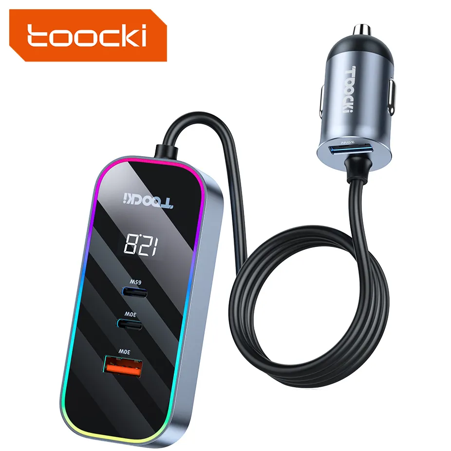 Toocki-cargador de coche con pantalla digital, expansión trasera multipuerto, 2USB, 155w, venta al por mayor