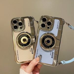 เคสโทรศัพท์มือถือลายกล้องย้อนยุคเคลือบไฟฟ้า พร้อมสายคล้องมือ  ฝาครอบป้องกันหน้าจอแบบ 3 มิติ สำหรับ <span class=keywords><strong>iPhone</strong></span> <span class=keywords><strong>11</strong></span> 12 13 14 <span class=keywords><strong>Pro</strong></span> <span class=keywords><strong>MAX</strong></span> - Product Image 5