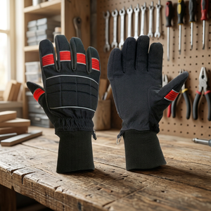 Fire Fighting Safety <b>Gloves</b> Leather Smooth Textured Anti-Slip <b>Knit</b> Wrist Abrasion Resistant Latex-Free 7 oz 14 Inch Safety Cuff - Product Image 3