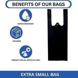 Bolsas de Camiseta Extra Pequeñas, Negras, Sin Imprimir, Biodegradables, de HDPE, Personalizables, para Comercios Minoristas, Tiendas de Abarrotes, Mercancía, Tiendas de Conveniencia - Product Image 4