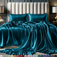 Ensemble de draps de lit en satin de soie moderne, 4 pièces, taille King, draps plats en polyester certifiés OEKO-TEX pour la maison et l'hôtel