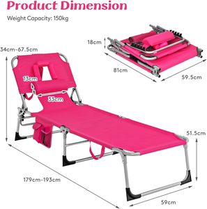Chaise longue <span class=keywords><strong>de</strong></span> plage pliable avec dossier réglable et <span class=keywords><strong>poche</strong></span> latérale, structure métallique, idéale pour le camping, la piscine et les vacances en bord <span class=keywords><strong>de</strong></span> mer - Product Image 3