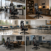 Chaise de bureau ergonomique en tissu avec appui-tête réglable, soutien lombaire fixe, fonction pivotante et commande par poignée - Vente en gros