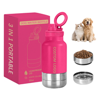 Bouteille d'eau pour chien personnalisée avec logo, 32 oz, 3-en-1, double paroi isolée en acier inoxydable, distributeur d'eau pour animaux de compagnie pour les promenades en plein air, les voyages et les déplacements