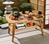 Table à manger rectangulaire rétro en bois massif pour le thé, les boissons, les pique-niques et le camping