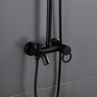 Système de douche mural en laiton noir à poignée unique, mitigeur de douche à effet pluie chaud et froid avec noyau de valve en céramique