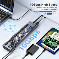 Hub USB 16 ports 10 Gbps Type C vers 16 USB A, station d'accueil avec interrupteurs individuels, 96 W, en alliage d'aluminium, en stock