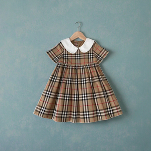 Abito estivo in cotone 100% a manica corta con colletto Plaid personalizzato per ragazze <span class=keywords><strong>vestito</strong></span> Casual di alta qualità per bambini - Product Image 6