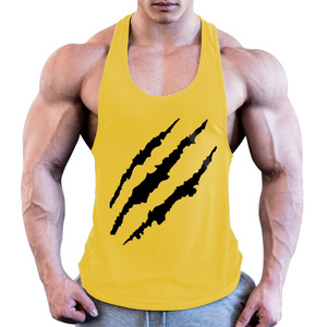 Débardeur Jaune Personnalisé pour Homme en Coton Tricoté et Spandex, Col Rond, Imprimé Effet Usé, Idéal pour la Gym et l'Entraînement - Product Image 1
