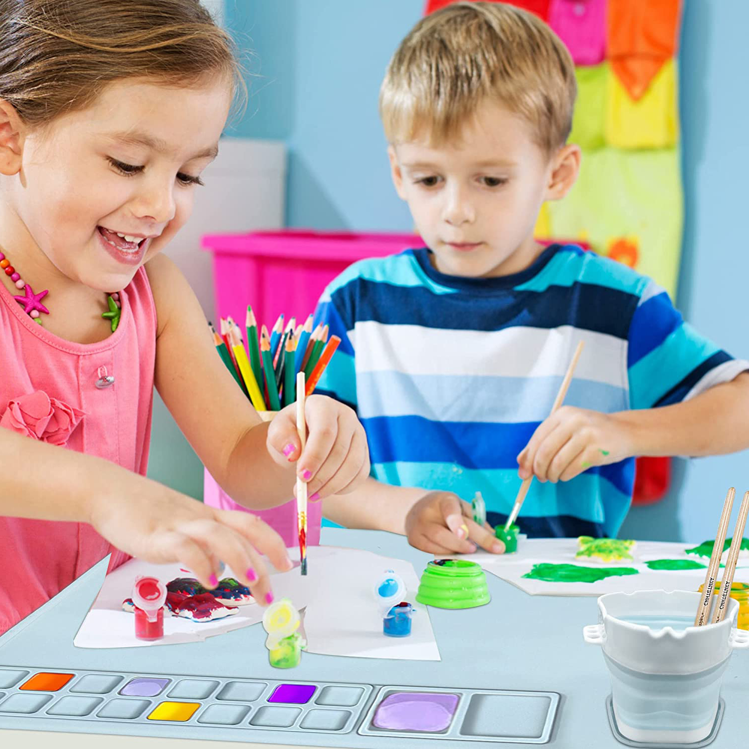 2023 популярный детский многоразовый силиконовый коврик для рисования на присоске, коврик с чашкой, художественный силиконовый коврик для рисования