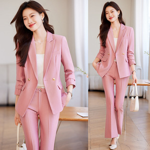 Women's Apricot Suit <b>Set</b> Polyester Full Sleeve Spring <b>Office</b> Lady Anti-Wrinkle Workwear - Product Image 3