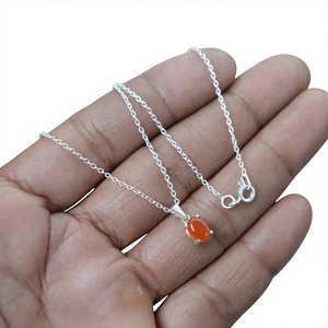 925 Silver Carnelian Pendant Necklace Minimalist <b>Box</b> Chain Unisex Everyday Wear Water <b>Drop</b> Bezel Setting - Product Image 1