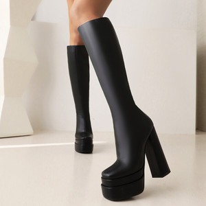 Bottes en cuir à talon haut et plateforme, style western, grande taille, avec bas intégré - Product Image 3