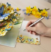 Carte de vœux 3D pop-up avec motif narcisse et papillon pour anniversaire, fête des mères et Noël, pour rétablissement, en papier artistique, intérieur vierge, fabriquée en Chine