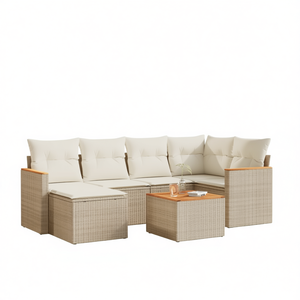 Ensemble de canapés de jardin en rotin beige avec coussins en mousse haute densité, mobilier d'extérieur au design contemporain, résistant à l'eau et aux UV - Product Image 1
