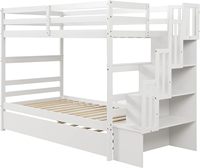 BOVZA Lit superposé jumeau avec escalier et lit gigogne jumeau, lits superposés en bois avec rangement pour escaliers