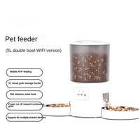 Distributeur de nourriture programmable double bol pour chats 5L avec caméra de surveillance à distance via application, anti-blocage, trémie double alimentation détachable, pour chiens et plusieurs animaux domestiques