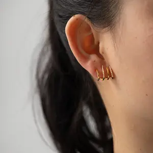2023 Fashion Exaggerate Women's Stainless Steel Earrings M Shape Wave Personalized Diamond Embedding Pearl Waterproof Gift Jewel