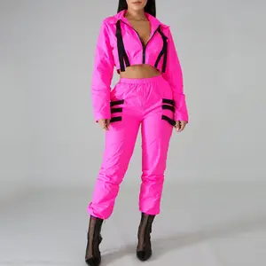 Hot Sale Custom Fashion Sportswear Crop Top Nylon Track Suit for Women