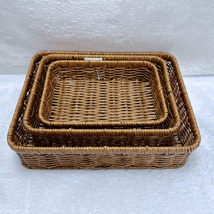 Rectangular Woven Rattan <b>Storage</b> <b>Basket</b> Handmade For Food Container Snacks Fruits <b>Vegetables</b> - Product Image 1