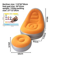 Canapé gonflable floqué avec ottoman, ensemble de fauteuils relaxants d'intérieur pliables, imperméables et portables, en PVC et velours, 1+1