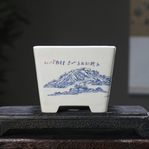 <b>Square</b> Ceramic Bonsai Pot Hand Painted Chinese Landscape Design Small <b>Planter</b> For Indoor Plants - Product Image 4