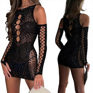 WN038 Pitovsak para Comercio Exterior, Nuevo y Sexy Traje de Una Pieza de Malla de Nailon con Pedrería, Lencería Erótica Negra - Product Image 1