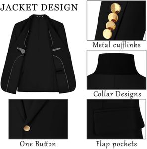 Traje de esmoquin de 3 piezas para <span class=keywords><strong>hombre</strong></span>, corte ajustado, doble botonadura, con cuentas, un botón, para boda, graduación, fiesta de bienvenida, conjunto de blazer, <span class=keywords><strong>chaleco</strong></span> y pantalón - Product Image 1