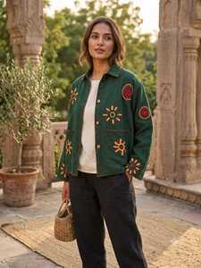 Handcrafted Solid <b>Velvet</b> Suzani Bomber <b>Jacket</b> <b>for</b> <b>Women</b> Orange Embroidered Winter Coat with Cotton Lining Ethnic Boho Style - Product Image 6