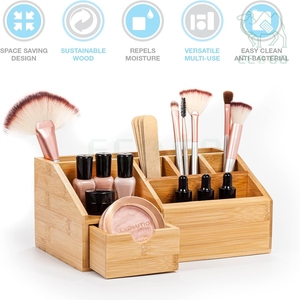 Bamboo Luxury Office <b>Desktop</b> Makeup Brush Display Box Storage <b>Stand</b> Custom Logo Desk Pen Holders Cosmetic Organizer - Product Image 4