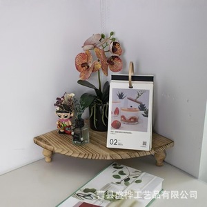 Wooden Desktop <b>Shelf</b> Corner Wall Ornament Fan Shaped Storage <b>Rack</b> For Entryway Decoration With Flower Pot Base - Product Image 1