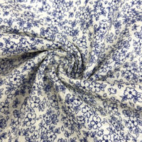 Tela de Algodón Seersucker con Estampado Floral Azul Marino, 80GSM 80S, Ligera y Transpirable, Disponible al por Mayor para Vestidos y Blusas