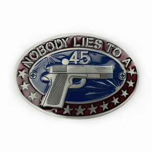 Gesper Sabuk Senjata Mewah Oval Berkualitas Ultra Tinggi dengan Bentuk Gambar Pistol Ukiran 3D - Product Image 1